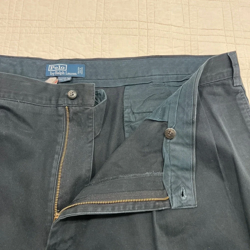 Polo Ralph Lauren Hammond Pant Mens 46/34 Black Pleated Cuffed Chino Pants